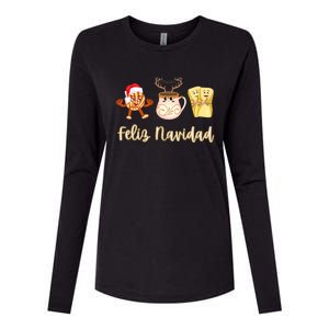 Feliz Navidad Funny Spanish Christmas Pan Dulce Cafe Tamales Womens Cotton Relaxed Long Sleeve T-Shirt