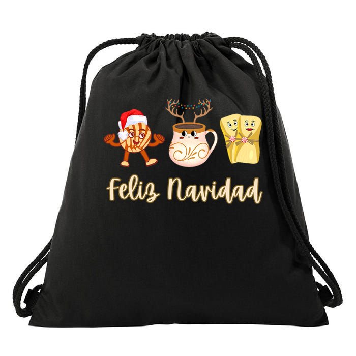 Feliz Navidad Funny Spanish Christmas Pan Dulce Cafe Tamales Drawstring Bag