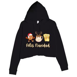 Feliz Navidad Funny Spanish Christmas Pan Dulce Cafe Tamales Crop Fleece Hoodie