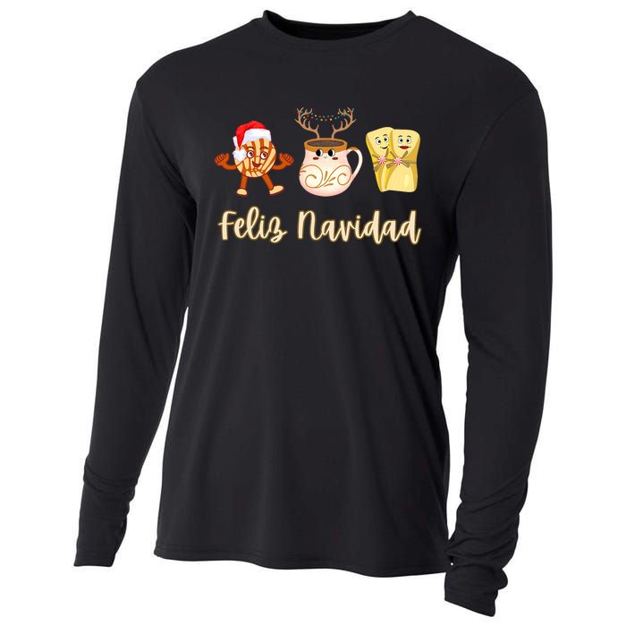 Feliz Navidad Funny Spanish Christmas Pan Dulce Cafe Tamales Cooling Performance Long Sleeve Crew