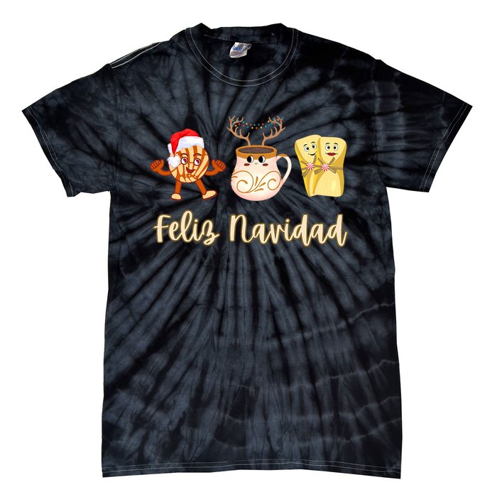 Feliz Navidad Funny Spanish Christmas Pan Dulce Cafe Tamales Tie-Dye T-Shirt