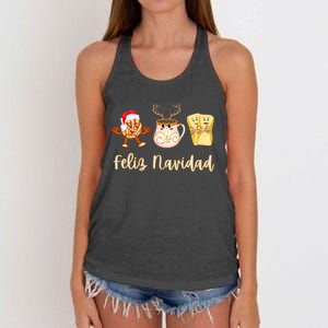 Feliz Navidad Funny Spanish Christmas Pan Dulce Cafe Tamales Women's Knotted Racerback Tank