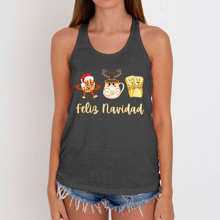 Feliz Navidad Funny Spanish Christmas Pan Dulce Cafe Tamales Women's Knotted Racerback Tank