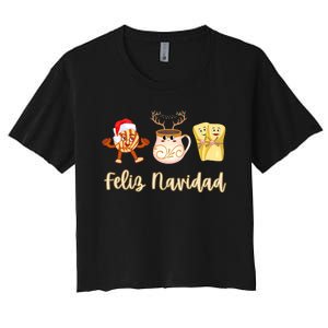 Feliz Navidad Funny Spanish Christmas Pan Dulce Cafe Tamales Women's Crop Top Tee