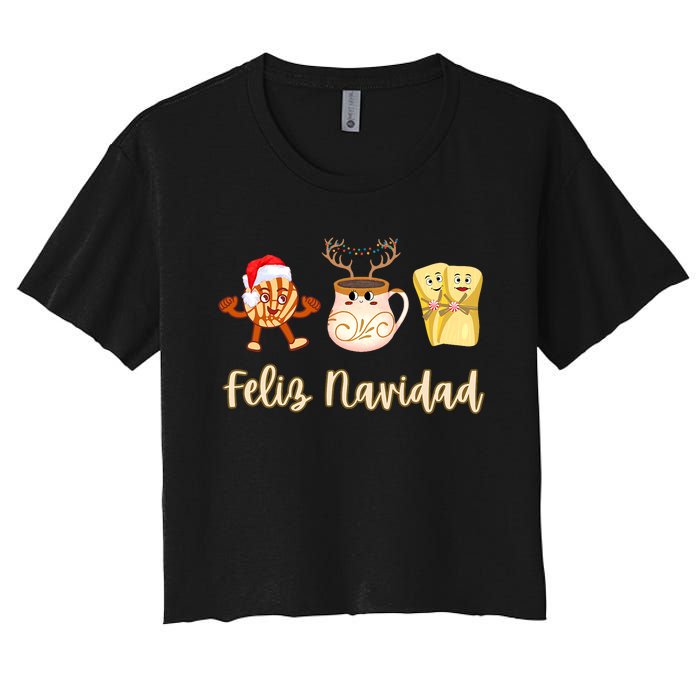 Feliz Navidad Funny Spanish Christmas Pan Dulce Cafe Tamales Women's Crop Top Tee