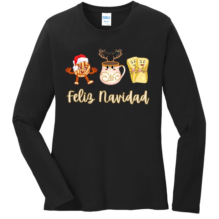 Feliz Navidad Funny Spanish Christmas Pan Dulce Cafe Tamales Ladies Long Sleeve Shirt