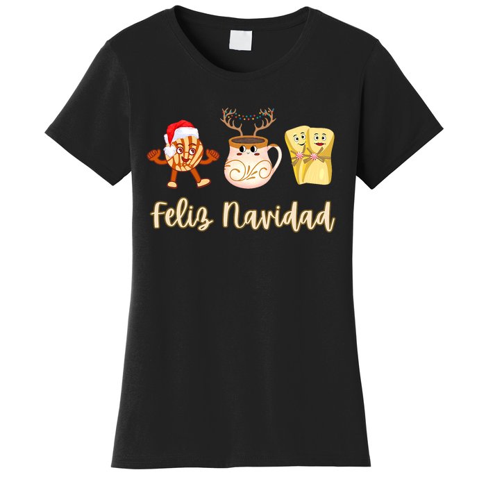 Feliz Navidad Funny Spanish Christmas Pan Dulce Cafe Tamales Women's T-Shirt