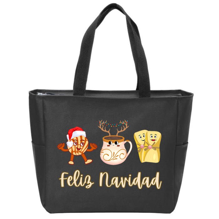 Feliz Navidad Funny Spanish Christmas Pan Dulce Cafe Tamales Zip Tote Bag