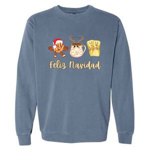 Feliz Navidad Funny Spanish Christmas Pan Dulce Cafe Tamales Garment-Dyed Sweatshirt