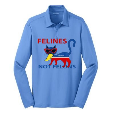 Felines Not Felons Kamala Cat Lady With Trump Hair Long Sleeve Silk Touch Performance Long Sleeve Polo