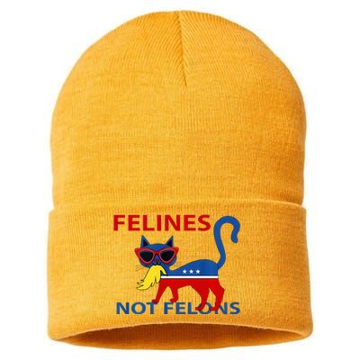 Felines Not Felons Kamala Cat Lady With Trump Hair Long Sleeve Sustainable Knit Beanie