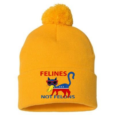 Felines Not Felons Kamala Cat Lady With Trump Hair Long Sleeve Pom Pom 12in Knit Beanie