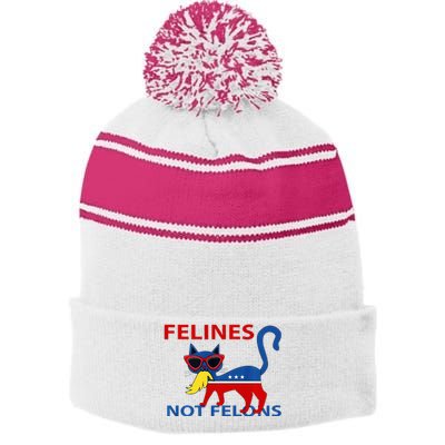 Felines Not Felons Kamala Cat Lady With Trump Hair Long Sleeve Stripe Pom Pom Beanie