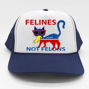 Felines Not Felons Kamala Cat Lady With Trump Hair Long Sleeve Trucker Hat