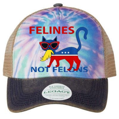 Felines Not Felons Kamala Cat Lady With Trump Hair Long Sleeve Legacy Tie Dye Trucker Hat