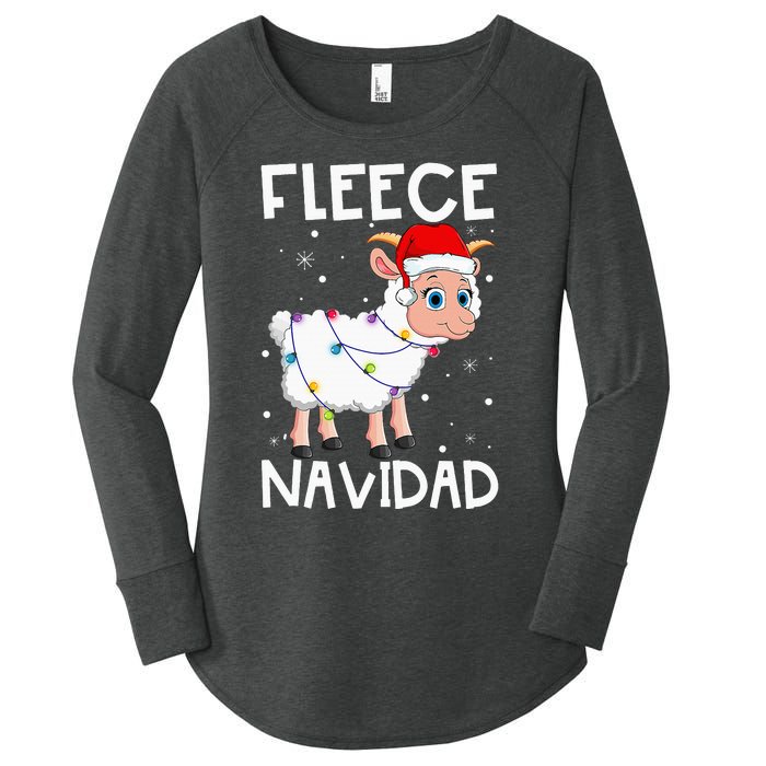 Fleece Navidad Funny Christmas Sheep Feliz Xmas Lights Women's Perfect Tri Tunic Long Sleeve Shirt