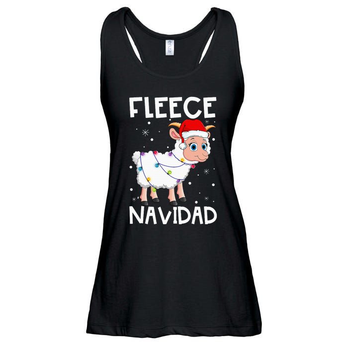 Fleece Navidad Funny Christmas Sheep Feliz Xmas Lights Ladies Essential Flowy Tank