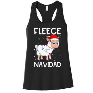 Fleece Navidad Funny Christmas Sheep Feliz Xmas Lights Women's Racerback Tank