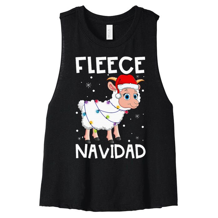 Fleece Navidad Funny Christmas Sheep Feliz Xmas Lights Women's Racerback Cropped Tank