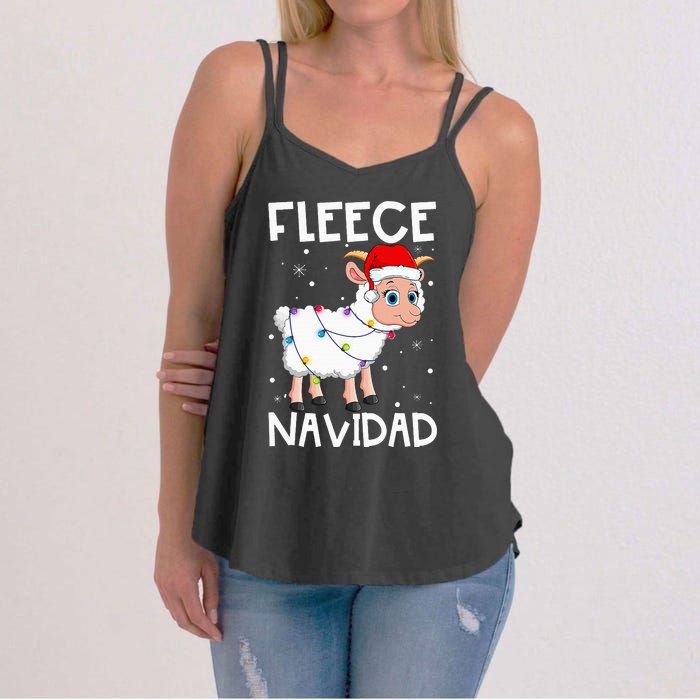 Fleece Navidad Funny Christmas Sheep Feliz Xmas Lights Women's Strappy Tank