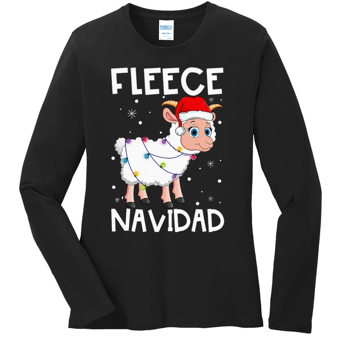 Fleece Navidad Funny Christmas Sheep Feliz Xmas Lights Ladies Long Sleeve Shirt