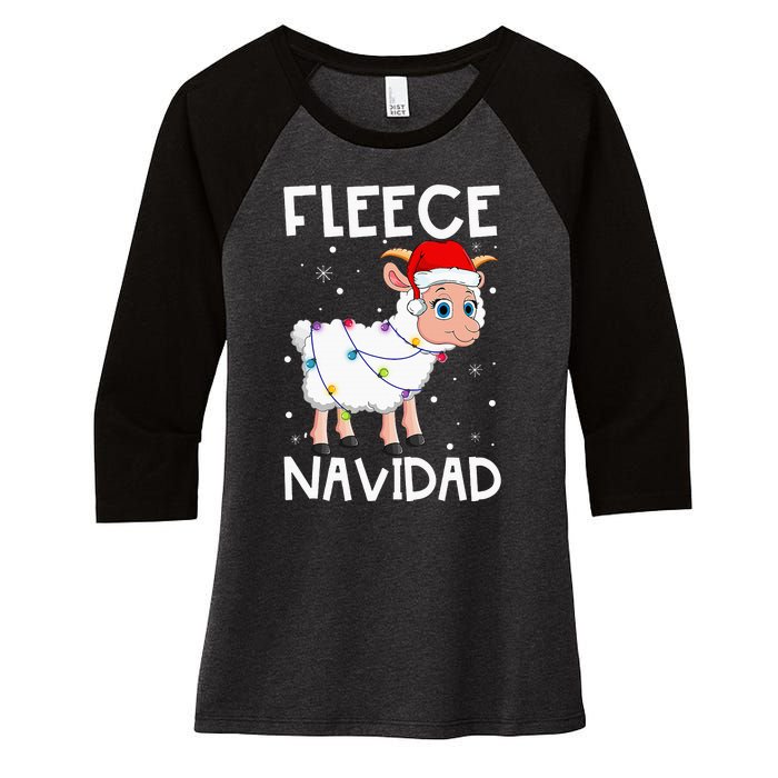 Fleece Navidad Funny Christmas Sheep Feliz Xmas Lights Women's Tri-Blend 3/4-Sleeve Raglan Shirt