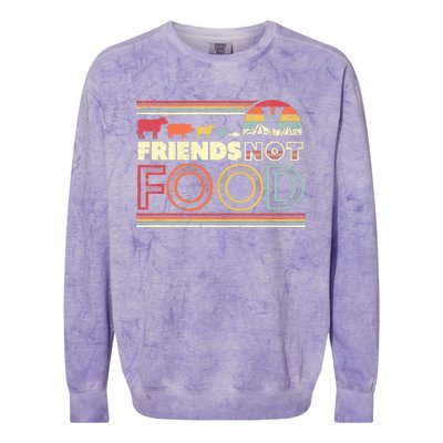 Friends Not Food. Retro Style Vegan Vegetarian Colorblast Crewneck Sweatshirt