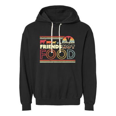 Friends Not Food. Retro Style Vegan Vegetarian Garment-Dyed Fleece Hoodie