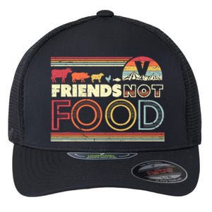 Friends Not Food. Retro Style Vegan Vegetarian Flexfit Unipanel Trucker Cap