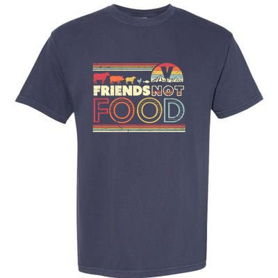 Friends Not Food. Retro Style Vegan Vegetarian Garment-Dyed Heavyweight T-Shirt