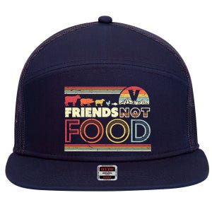 Friends Not Food. Retro Style Vegan Vegetarian 7 Panel Mesh Trucker Snapback Hat