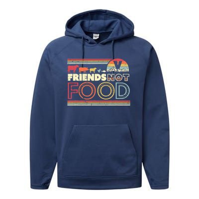 Friends Not Food. Retro Style Vegan Vegetarian Performance Fleece Hoodie