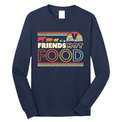 Friends Not Food. Retro Style Vegan Vegetarian Long Sleeve Shirt