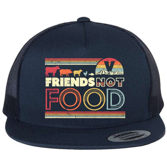 Friends Not Food. Retro Style Vegan Vegetarian Flat Bill Trucker Hat