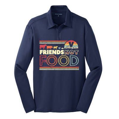 Friends Not Food. Retro Style Vegan Vegetarian Silk Touch Performance Long Sleeve Polo