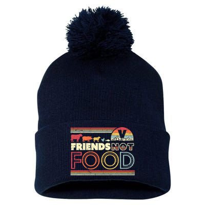 Friends Not Food. Retro Style Vegan Vegetarian Pom Pom 12in Knit Beanie