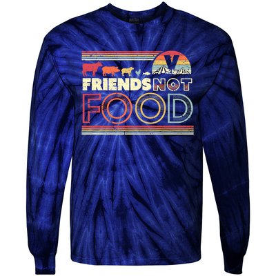 Friends Not Food. Retro Style Vegan Vegetarian Tie-Dye Long Sleeve Shirt