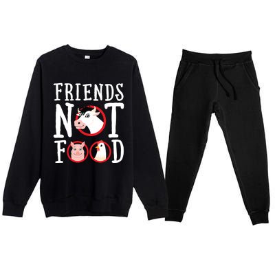 Friends Not Food Gift Vegan Animal Love Veganism Gift Premium Crewneck Sweatsuit Set