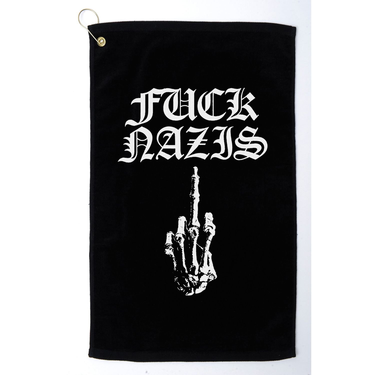 Fuck Nazis Funny Skeleton Hand Middle Finger Golf Towel