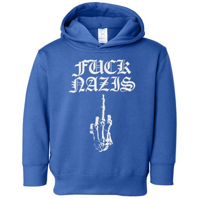 Fuck Nazis Funny Skeleton Hand Middle Finger Toddler Hoodie
