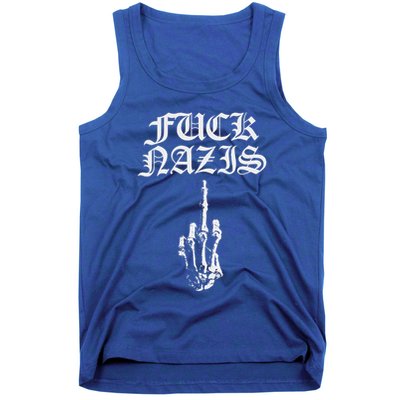 Fuck Nazis Funny Skeleton Hand Middle Finger Tank Top