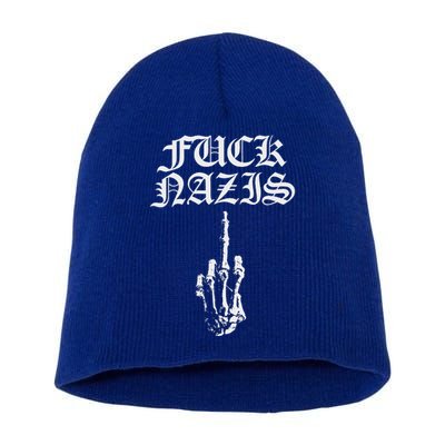 Fuck Nazis Funny Skeleton Hand Middle Finger Short Acrylic Beanie