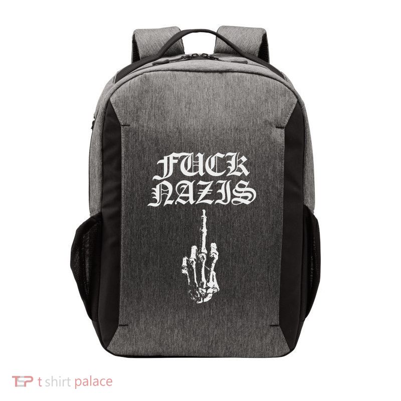 Fuck Nazis Funny Skeleton Hand Middle Finger Vector Backpack