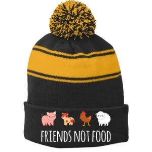 Friends Not Food Vegetarian Vegan Stripe Pom Pom Beanie