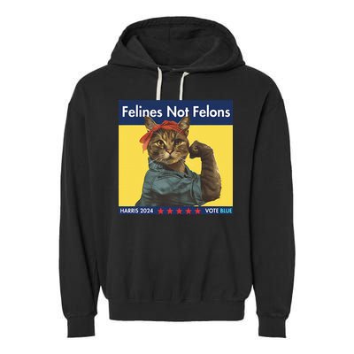 Felines Not Felons Childless Cat Lady Voting Kamala Harris Garment-Dyed Fleece Hoodie