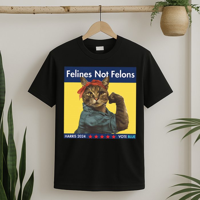 Felines Not Felons Childless Cat Lady Voting Kamala Harris T-Shirt