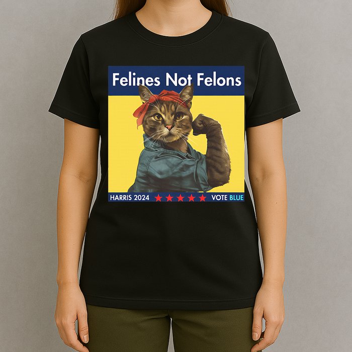 Felines Not Felons Childless Cat Lady Voting Kamala Harris T-Shirt