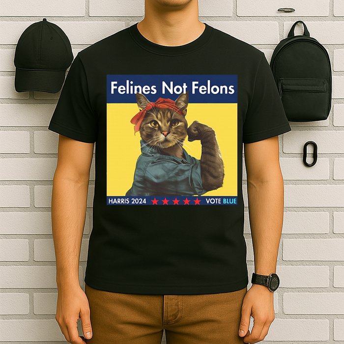 Felines Not Felons Childless Cat Lady Voting Kamala Harris T-Shirt