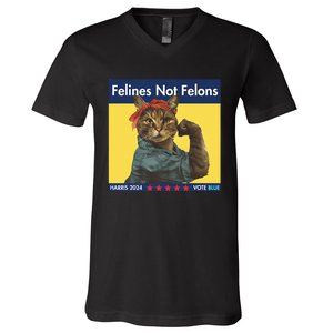 Felines Not Felons Childless Cat Lady Voting Kamala Harris V-Neck T-Shirt