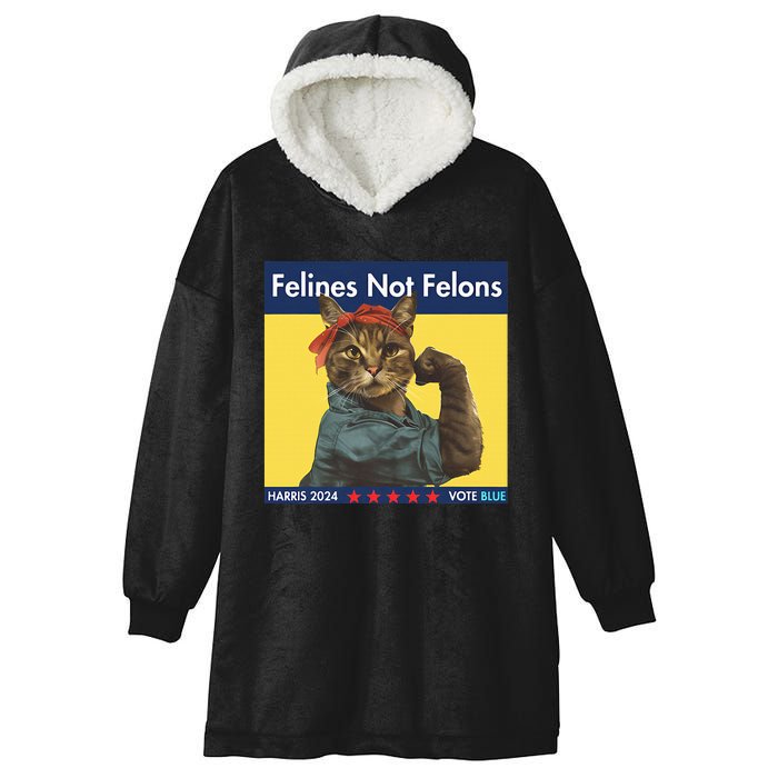 Felines Not Felons Childless Cat Lady Voting Kamala Harris Hooded Wearable Blanket